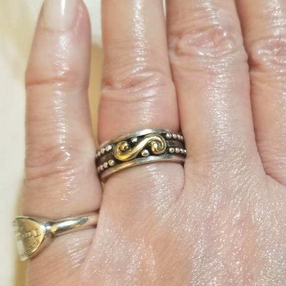 Vintage Jewelry - VTG ED LEVIN 14K & Sterling Silver Etruscan Ring Band